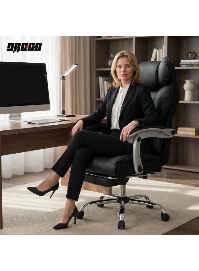 DROGO Emperium Office Chair for Work from Home 400LBS | Ergonomic Executive Boss Chair with PU Leather, High Back, Spacious Cushion Seat & Pumping Lumbar Support | Desk Chair with Premium Metal Base & Footrest Black - Image 2